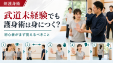 武道未経験の初心者が護身術の基本を段階的に学ぶ画像